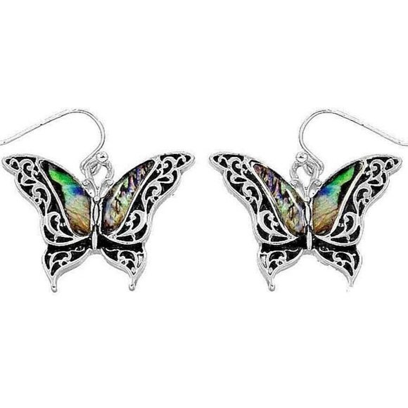 Studio Select Jewelry - Silver Butterfly Earrings with Abalone Stone Accents